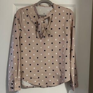 Polka Dot Blouse - Tan with Black and White Dots